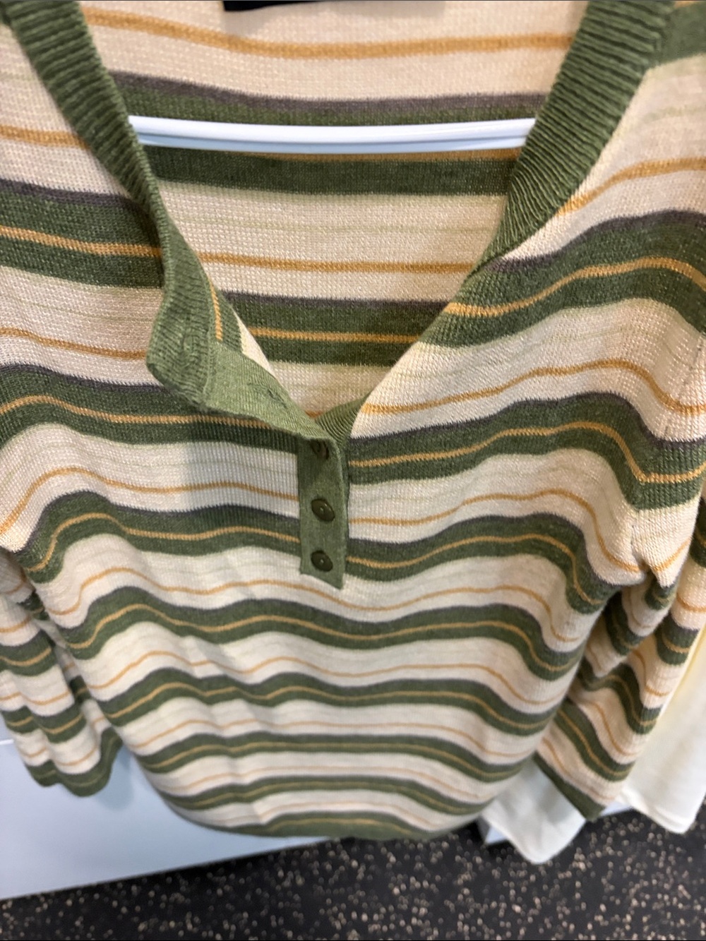 Zara Green & Cream Striped Henley Knit Sweater - Picture 2 of 6